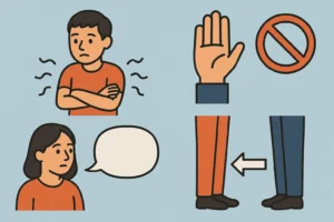 Infografía horizontal sobre déficits de comunicación no verbal en el autismo, mostrando gestos, posturas corporales y distancia interpersonal.